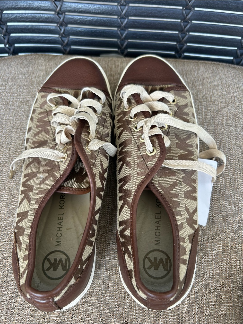 MICHAEL Michael Kors Brown & Cream Logo Canvas Sneakers